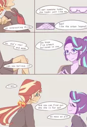 Size: 1280x1860 | Tagged: safe, artist:yuck, derpibooru import, starlight glimmer, sunset shimmer, equestria girls, comic, dialogue, glasses, human sunset