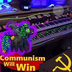 Size: 750x750 | Tagged: safe, artist:super trampoline, derpibooru import, oc, oc:super trampoline, unofficial characters only, pony, 1000 hours in ms paint, abstract background, communism, facebook, glowstick, hammond organ, keyboard, leftist, ms paint, musical instrument, organ, piano, politics, profile picture, real life background, solo