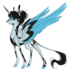 Size: 1500x1434 | Tagged: safe, artist:australian-senior, derpibooru import, oc, oc:asriel elafris, unofficial characters only, alicorn, pony, kirindos, alternate universe, colored hooves, colored wings, colored wingtips, doug rattmann, god, leonine tail, piebald coloring, portal, portal (valve), portal 2, simple background, solo, transparent background