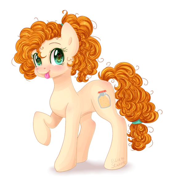 Size: 964x983 | Tagged: safe, artist:pony-ellie-stuart, derpibooru import, pear butter, earth pony, pony, the perfect pear, cute, female, mare, mother, raised hoof, simple background, solo, tongue out, transparent background