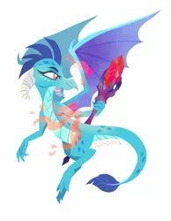 Size: 700x900 | Tagged: safe, artist:justasuta, derpibooru import, princess ember, dragon, gauntlet of fire, bloodstone scepter, claws, dragoness, dragon wings, female, horns, lineless, queen, simple background, solo, white background, wings