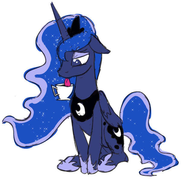 Size: 680x672 | Tagged: safe, artist:ta-na, derpibooru import, princess luna, alicorn, pony, cup, cute, female, lapping, lunabetes, mare, mlem, simple background, solo, teacup, tongue out, white background