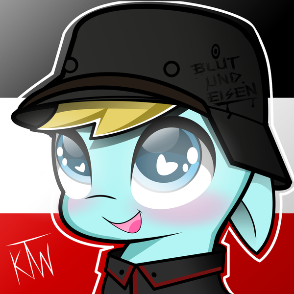 Size: 1500x1500 | Tagged: safe, artist:katiethewolfie, derpibooru import, oc, oc:bluteisen, unofficial characters only, pony, blue eyes, chibi, cute, cutie, flag, floppy ears, german, german empire, gray coat, heart eyes, soldat, solo, stahlhelm, vulpineprincess, wingding eyes, world war i