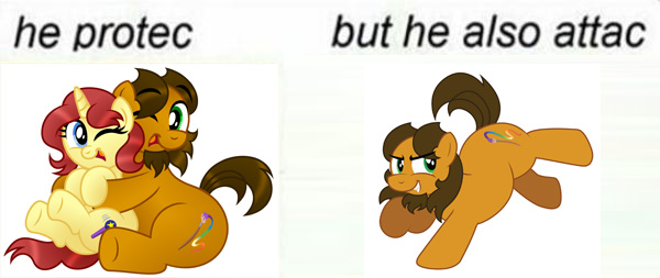 Size: 600x253 | Tagged: safe, artist:aleximusprime, derpibooru import, oc, oc:alex the chubby pony, oc:eilemonty, unofficial characters only, earth pony, pony, unicorn, cuddling, cute, diabetes, eilemonty, female, he protec but he also attac, hug, kicking, male, mare, mare and stallion, meme, needs more jpeg, one eye closed, plump, stallion, vector, wink