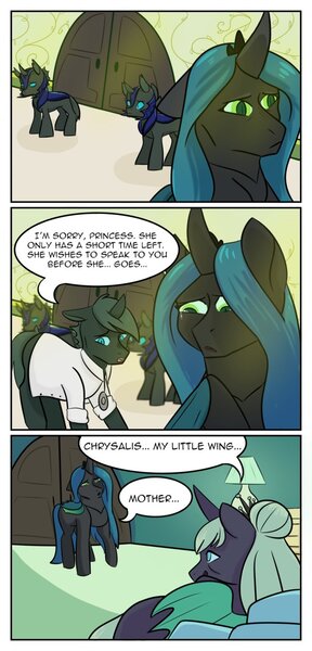 Size: 619x1290 | Tagged: safe, artist:ruthawesome19, derpibooru import, queen chrysalis, changeling, comic, dialogue, female, mother and daughter