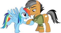 Size: 5520x3000 | Tagged: safe, artist:sollace, derpibooru import, quibble pants, rainbow dash, earth pony, pegasus, pony, stranger than fan fiction, .svg available, absurd resolution, duo, female, holding hooves, male, mare, open mouth, quibbledash, raised leg, shipping, simple background, spread wings, stallion, straight, transparent background, vector, wings