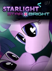 Size: 1250x1719 | Tagged: safe, artist:blackwater627, derpibooru import, starlight glimmer, twilight sparkle, pony, fanfic, fanfic:starlight starbright, eye contact, fanfic art, fanfic cover, female, heart eyes, lesbian, looking at each other, shipping, twistarlight, wingding eyes