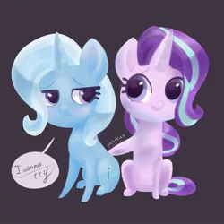 Size: 2048x2048 | Tagged: safe, artist:dressella, derpibooru import, starlight glimmer, trixie, pony, unicorn, cute, diatrixes, female, girlfriend, glimmerbetes, lesbian, mare, sad, shipping, startrix