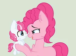 Size: 1431x1057 | Tagged: safe, artist:youtubermlpspeedpant, derpibooru import, pinkie pie, oc, oc:windy flitter, pony, colt, female, holding a pony, male, mother and son, offspring, parent:double diamond, parent:pinkie pie, parents:doublepinkie, simple background