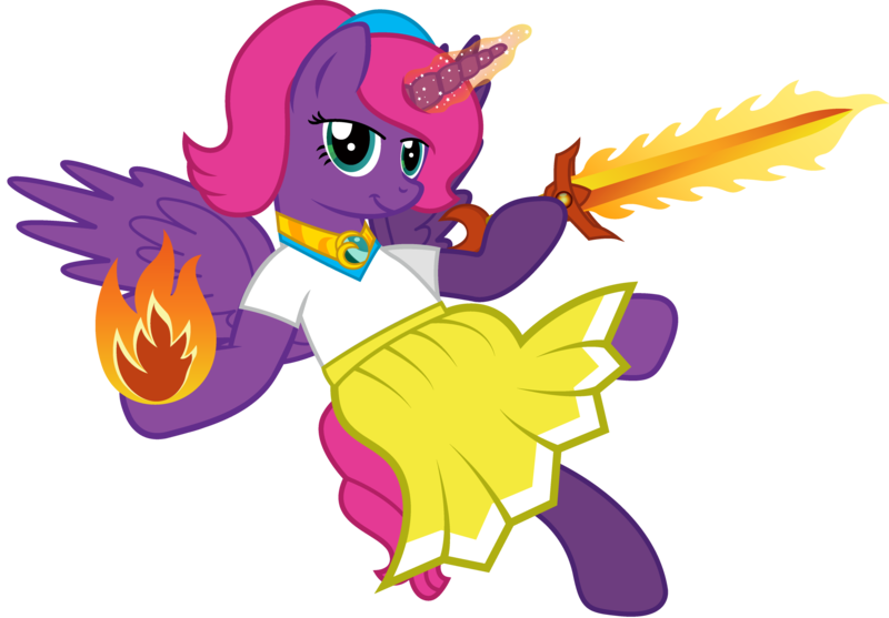 Size: 2673x1860 | Tagged: safe, artist:andrevus, derpibooru import, oc, unofficial characters only, alicorn, pony, alicorn oc, clothes, fireball, floating, hairband, jewelry, magic, necklace, simple background, solo, spell, sword, transparent background, weapon