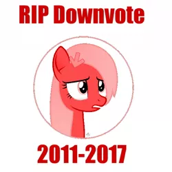 Size: 600x600 | Tagged: safe, derpibooru import, oc, oc:downvote, ponified, unofficial characters only, earth pony, pony, derpibooru, derpibooru ponified, downvote, drama, female, mare, meta, rest in peace, sad, simple background, the day downvote died, white background