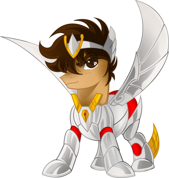 Size: 1519x1601 | Tagged: safe, artist:kenuma, derpibooru import, pegasus, pony, armor, crossover, duty, pegasus seiya, saint seiya