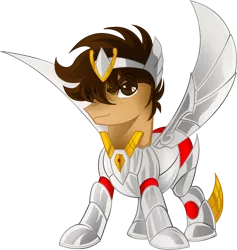 Size: 1519x1601 | Tagged: safe, artist:kenuma, derpibooru import, pegasus, pony, armor, crossover, duty, pegasus seiya, saint seiya