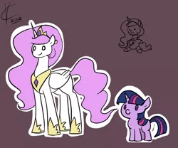 Size: 600x500 | Tagged: safe, artist:valcron, derpibooru import, princess celestia, twilight sparkle, alicorn, pony, unicorn, duo, female, filly, filly twilight sparkle, hoof shoes, pink-mane celestia, sketch, unicorn twilight, younger