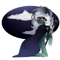 Size: 2000x2000 | Tagged: safe, artist:mauuwde, derpibooru import, oc, unofficial characters only, earth pony, pony, cloak, clothes, female, high res, mare, night, solo, staff