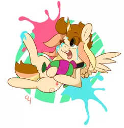 Size: 2488x2559 | Tagged: safe, artist:chaosllama, derpibooru import, oc, oc:sylvia, unofficial characters only, alicorn, pony, alicorn oc, collar, cutie mark, ink, paint, simple background, solo, splatoon, splattershot