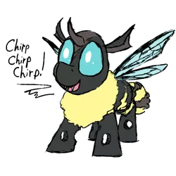 Size: 600x600 | Tagged: artist needed, bee, beeling, changeling, changeling oc, chirping, cute, cute bug noises, cuteling, cyoa, derpibooru import, fangs, fluffy, happy, insect wings, nymph, oc, oc:buddy, open mouth, safe, simple background, smiling, solo, transparent background, unofficial characters only, yellow changeling