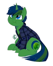 Size: 1300x1600 | Tagged: safe, artist:notenoughapples, derpibooru import, oc, oc:mint eclipse, unofficial characters only, pony, unicorn, clothes, commission, flannel, male, scrunchy face, shirt, simple background, solo, stallion, transparent background