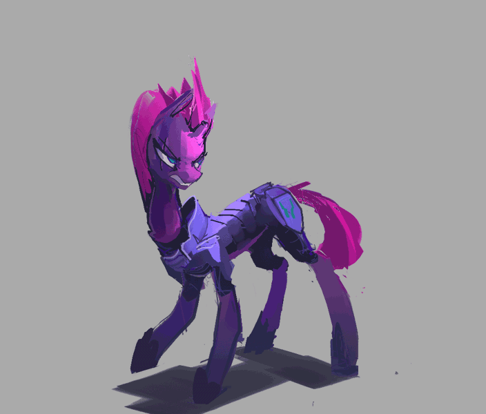 Size: 1054x898 | Tagged: safe, artist:alumx, derpibooru import, tempest shadow, pony, unicorn, my little pony: the movie, animated, broken horn, butt shake, gif, gritted teeth, plot, shake it baby, simple background, solo, twerking