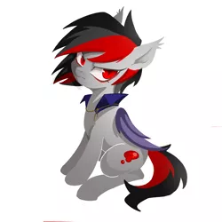 Size: 3200x3200 | Tagged: safe, artist:renokim, derpibooru import, oc, oc:bloody fudge, unofficial characters only, bat pony, pony, bat pony oc, female, mare, serious, serious face, simple background, sitting, solo, white background