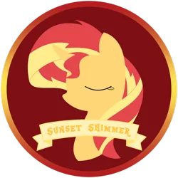 Size: 1024x1024 | Tagged: safe, artist:xxmaxterxx, derpibooru import, sunset shimmer, pony, unicorn, button, female, mare, old banner, solo