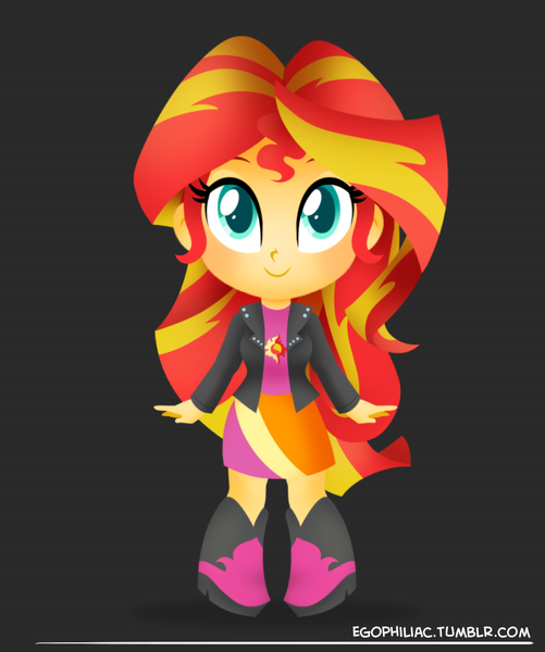 Size: 790x946 | Tagged: safe, artist:egophiliac, derpibooru import, part of a set, sunset shimmer, equestria girls, chibi, cute, looking at you, part of a series, shimmerbetes, smiling, solo