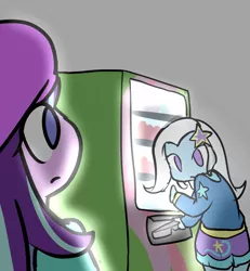 Size: 1891x2048 | Tagged: safe, artist:asdf520911, artist:linkaluote, derpibooru import, starlight glimmer, trixie, equestria girls, beanie, duo, hat, vending machine