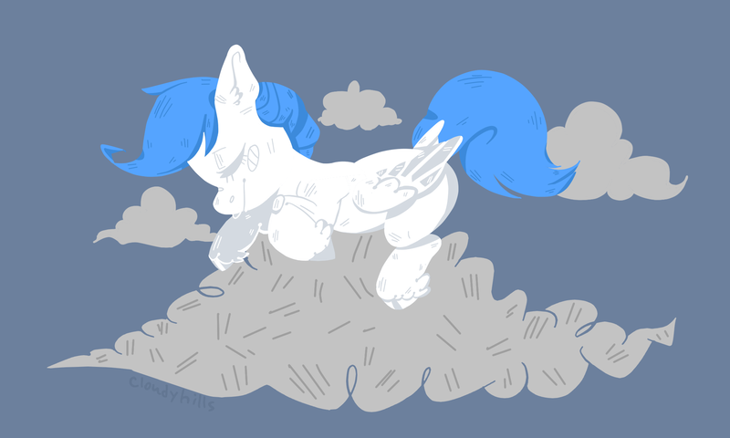 Size: 2000x1200 | Tagged: safe, artist:cloudyhills, derpibooru import, oc, unofficial characters only, pegasus, pony, art, blue background, cloud, female, mare, sleeping, smiling, solo