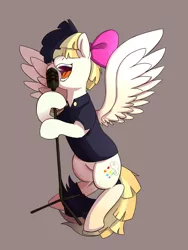 Size: 900x1200 | Tagged: safe, artist:passigcamel, derpibooru import, songbird serenade, pegasus, pony, my little pony: the movie, clothes, female, mare, microphone, simple background, singing, solo
