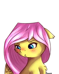 Size: 974x1208 | Tagged: safe, artist:kourma, derpibooru import, fluttershy, pony, blushing, bust, cute, female, looking away, looking down, mare, portrait, shy, shyabetes, simple background, solo, transparent background