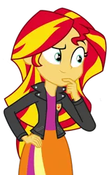 Size: 706x1131 | Tagged: safe, artist:zmcthehero343mc, derpibooru import, sunset shimmer, equestria girls, clothes, female, hand on chin, simple background, skirt, solo, transparent background, vector