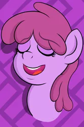 Size: 1024x1553 | Tagged: safe, artist:askshalua, derpibooru import, berry punch, berryshine, earth pony, pony, abstract background, bust, eyes closed, female, mare, open mouth, portrait, smiling, solo