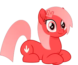 Size: 2931x2455 | Tagged: safe, artist:peahead, derpibooru import, oc, oc:downvote, ponified, unofficial characters only, earth pony, pony, derpibooru, my little pony: the movie, derpibooru ponified, female, hairclip, happy, looking at you, lying down, mare, meta, movie accurate, movie designs, ponyloaf, prone, red eyes, simple background, smiling, solo, transparent background, vector