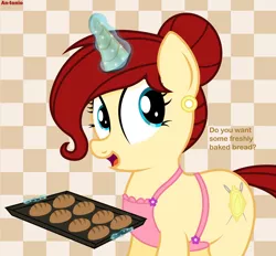 Size: 4900x4550 | Tagged: safe, artist:an-tonio, derpibooru import, oc, oc:golden brooch, unofficial characters only, pony, absurd resolution, apron, bread, clothes, female, food, housewife, magic, mare, mother, solo, telekinesis