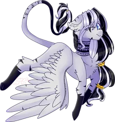 Size: 2310x2442 | Tagged: safe, artist:emily-826, derpibooru import, oc, oc:alex moon, unofficial characters only, hybrid, zebra, zebrasus, zony, chest fluff, flying, high res, image, leonine tail, one eye closed, png, simple background, solo, transparent background, wink