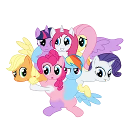 Size: 2000x2018 | Tagged: safe, artist:mlpconjoinment, derpibooru import, applejack, fluttershy, pinkie pie, rainbow dash, rarity, twilight sparkle, twilight sparkle (alicorn), oc, oc:vocal love, alicorn, pony, appleflaritwidashpie, cluster fusion, conjoined, fusion, mane six, multiple heads, multiple limbs, multiple wings, not salmon, simple background, this will end in jail time, this will end in pain, transparent background, vocappleflaritwidashpie, wat, we have become one, what has science done, xk-class end-of-the-world scenario