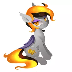 Size: 3200x3200 | Tagged: safe, artist:renokim, derpibooru import, oc, oc:melt caramel, unofficial characters only, bat pony, pony, female, high res, lidded eyes, looking at you, mare, orange eyes, simple background, sitting, smiling, solo, white background