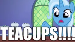 Size: 1280x720 | Tagged: safe, derpibooru import, edit, edited screencap, screencap, trixie, pony, unicorn, all bottled up, cup, female, food, mare, pepper, pepper shaker, raised hoof, salt, salt shaker, solo, teacup, that pony sure does love teacups