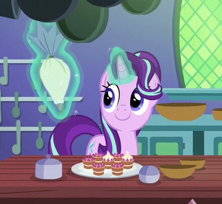 Size: 442x406 | Tagged: safe, derpibooru import, screencap, starlight glimmer, pony, unicorn, all bottled up, cropped, cute, female, glimmerbetes, happy, icing bag, magic, mare, smiling, solo, teacakes