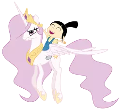 Size: 7695x6984 | Tagged: safe, artist:amarthgul, derpibooru import, princess celestia, human, pony, princess molestia, absurd resolution, agnes, crossover, despicable me, humans riding ponies, pink-mane celestia, riding, simple background, transparent background, unamused, vector