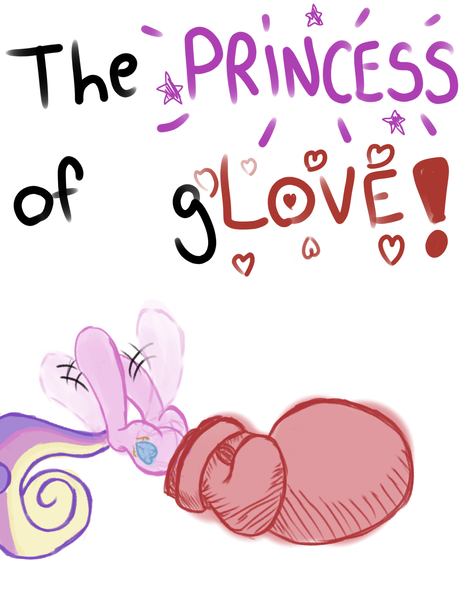 Size: 1600x2050 | Tagged: safe, artist:velvet frame, derpibooru import, princess cadance, alicorn, pony, boxing gloves, clothes, exclamation point, female, gloves, legs in air, mare, pun, simple background, solo, white background