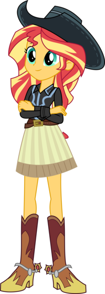 Size: 3000x8409 | Tagged: safe, artist:aqua-pony, derpibooru import, sunset shimmer, dance magic, equestria girls, equestria girls series, five to nine, spoiler:eqg specials, absurd resolution, adorable face, beautiful, belt, boots, clothes, cowboy boots, cowboy hat, cowgirl, crossed arms, cute, female, hat, high heel boots, shimmerbetes, shoes, simple background, skirt, smiling, solo, spurs, standing, stetson, transparent background, vector, woman