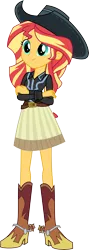 Size: 3000x8409 | Tagged: safe, artist:aqua-pony, derpibooru import, sunset shimmer, dance magic, equestria girls, equestria girls series, five to nine, spoiler:eqg specials, absurd resolution, adorable face, beautiful, belt, boots, clothes, cowboy boots, cowboy hat, cowgirl, crossed arms, cute, female, hat, high heel boots, shimmerbetes, shoes, simple background, skirt, smiling, solo, spurs, standing, stetson, transparent background, vector, woman