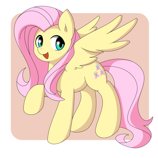 Size: 1200x1200 | Tagged: safe, artist:amaranthrain, derpibooru import, fluttershy, pony, cute, female, looking sideways, open mouth, raised hoof, shyabetes, smiling, solo, spread wings, standing, wings