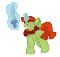 Size: 870x834 | Tagged: safe, artist:thefanficfanpony, derpibooru import, oc, oc:dragon heart, unofficial characters only, pony, happy, solo, sword, weapon