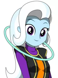 Size: 678x910 | Tagged: safe, artist:rosemile mulberry, derpibooru import, trixie, equestria girls, clothes, cute, diatrixes, dragon ball, dragon ball super, female, looking at you, simple background, smiling, solo, whis, white background