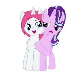 Size: 2000x2000 | Tagged: safe, artist:mlpconjoinment, derpibooru import, starlight glimmer, oc, oc:vocal love, pony, unicorn, canon x oc, conjoined, do not want, fused, fusion, get off of me, magic abuse, sexual harassment, simple background, stuck together, together forever, transparent background, unwanted affection