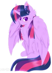 Size: 1024x1421 | Tagged: safe, artist:hoshiko-pegasus, artist:vanillaswirl6, derpibooru import, twilight sparkle, twilight sparkle (alicorn), alicorn, pony, cheek fluff, chest fluff, collaboration, colored eyelashes, colored pupils, curved horn, cute, ear fluff, female, fluffy, looking at you, mare, shoulder fluff, simple background, sitting, solo, transparent background, twiabetes, wing fluff