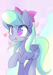 Size: 2349x3300 | Tagged: safe, artist:kawaiipony2, derpibooru import, flitter, pegasus, pony, bow, cute, female, flitterbetes, hair bow, heart, mare, smiling, solo