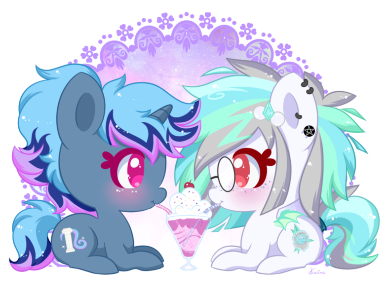 Size: 800x617 | Tagged: safe, artist:exceru-karina, derpibooru import, oc, oc:skyline grace, oc:snowdrift tundra, unofficial characters only, bat pony, pony, bendy straw, drinking straw, duo, simple background, straw, transparent background